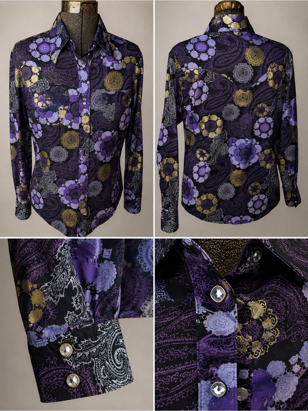 Vintage Y2K Wrangler Purple Paisley Western Snap Shirt | Size Small - Picture 2 of 13